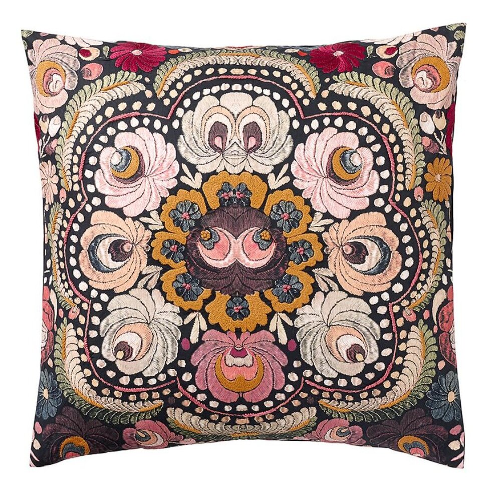 Pair of Helena Euro Sham by Pottery Barn Black Multi Embroidery Print